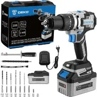 Ударная дрель-шуруповерт Deko DKCD20V Pro Impact 081-1199 (с 2-мя АКБ, оснастка, кейс) фото