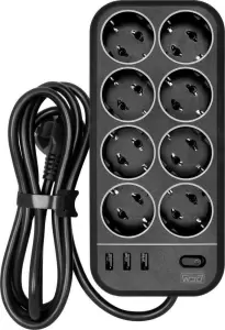 Сетевой фильтр Powercom SP-08 USB03AB (1.8 м, 8 розеток, черный) фото