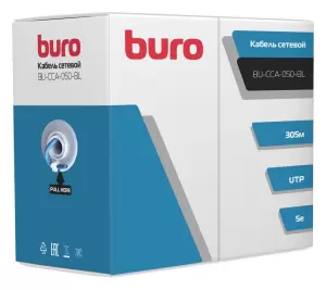 Кабель сетевой Buro BU-CCA-050-BL UTP 4 пары cat5E solid 0.50мм CCA 305м синий фото
