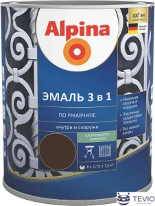 Эмаль Alpina Эмаль 3 в 1 по ржавчине (шоколадный, шелковисто-матовая, 0.75 л) фото