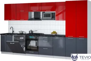 Готовая кухня Интерлиния Мила Gloss 3.7-ПМ2 (асфальт глянец/красный глянец/кастилло темный) фото