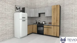 Готовая кухня ВерсоМебель Эко-7 1.2x2.6 левая (бет.камень/дуб эвок прибреж./ст.альберика) фото