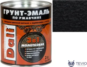 Грунт-эмаль Dali 3 в 1 по ржавчине молотковая 2 л (черный) фото