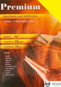 Картонная обложка для переплета Office-Kit с тиснением "кожа", А4, 230 г/м2 (желтый) фото