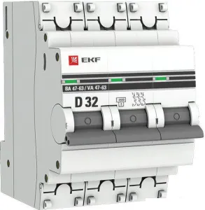 Выключатель автоматический EKF 3P 32А (D) 4.5kA ВА 47-63 mcb4763-3-32D-pro фото