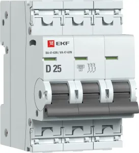 Выключатель автоматический EKF PROxima 3P 25А (D) 6кА ВА 47-63N M636325D фото