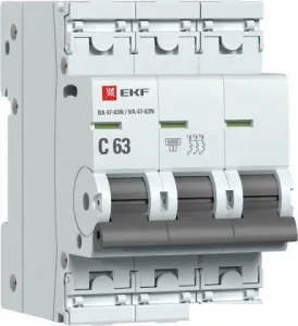 Выключатель автоматический EKF PROxima ВА 47-63N 3P 63А (C) 6кА M636363C фото