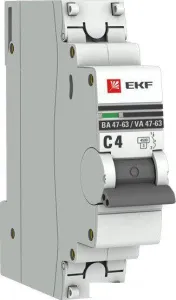 Выключатель автоматический EKF ВА 47-63 1P 4А (C) 4.5kA PROxima mcb4763-1-04C-pro фото