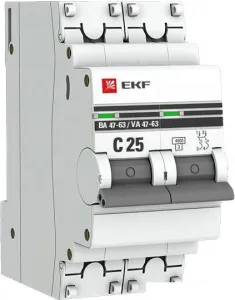 Выключатель автоматический EKF ВА 47-63 2P 25А (C) 4.5kA PROxima mcb4763-2-25C-pro фото
