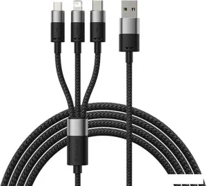 Кабель Baseus StarSpeed 1-for-3 Fast Charging Data Cable (1.2 м, черный) фото