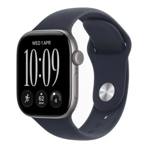Умные часы Apple Watch Series 12 46 мм (алюминиевый корпус, космический серый/темно-синий, спортивный силиконовый ремешок) фото